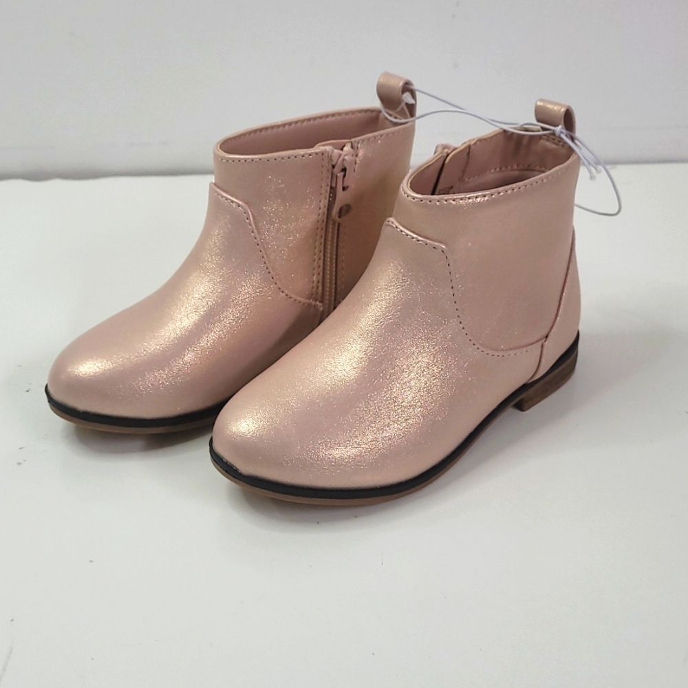 New! Cat & Jack Pink Faux Leather Shimmer Zip-up Ankle Boots Girls Toddler
